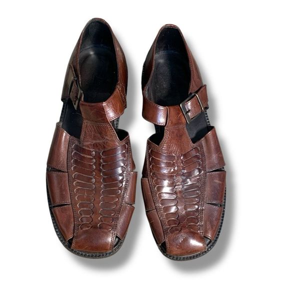 Tommy Bahama Italian Leather Roman Fisherman Sandals Brown Size 12 Woven Summer - Picture 11 of 13